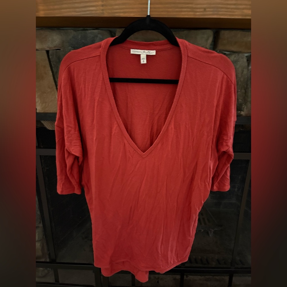 Express Burnt Orange Ribbed 3/4 Sleeve Blouse